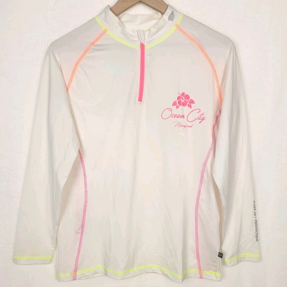 Banana Boat UPF 50 Rash‎ Guard Women's M Long Sleeve Swim Top Beach Neon